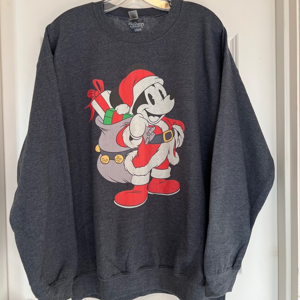 Santa Mickey Grey Sweatshirt, Size Large